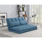 Blue Convertible Futon Sleeper Loveseat with Toss Pillows