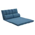 Blue Convertible Futon Sleeper Loveseat with Toss Pillows