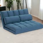 Blue Convertible Futon Sleeper Loveseat with Toss Pillows