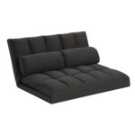 Gray Convertible Futon Loveseat with Tufted Cushions and Pillows 7 Gray Convertible Futon Loveseat with Tufted Cushions and Pillows