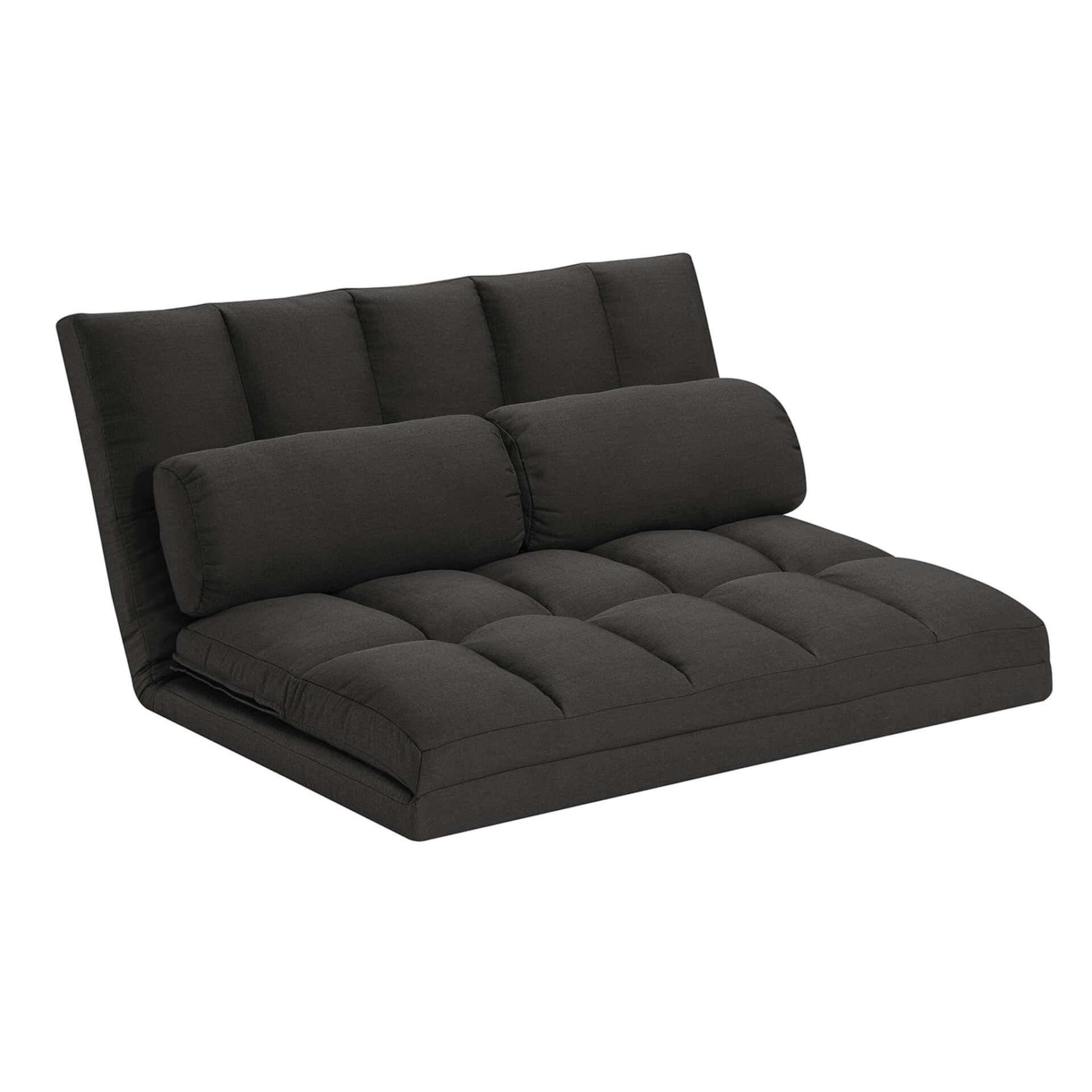 Gray Convertible Futon Loveseat with Tufted Cushions and Pillows 1 Gray Convertible Futon Loveseat with Tufted Cushions and Pillows