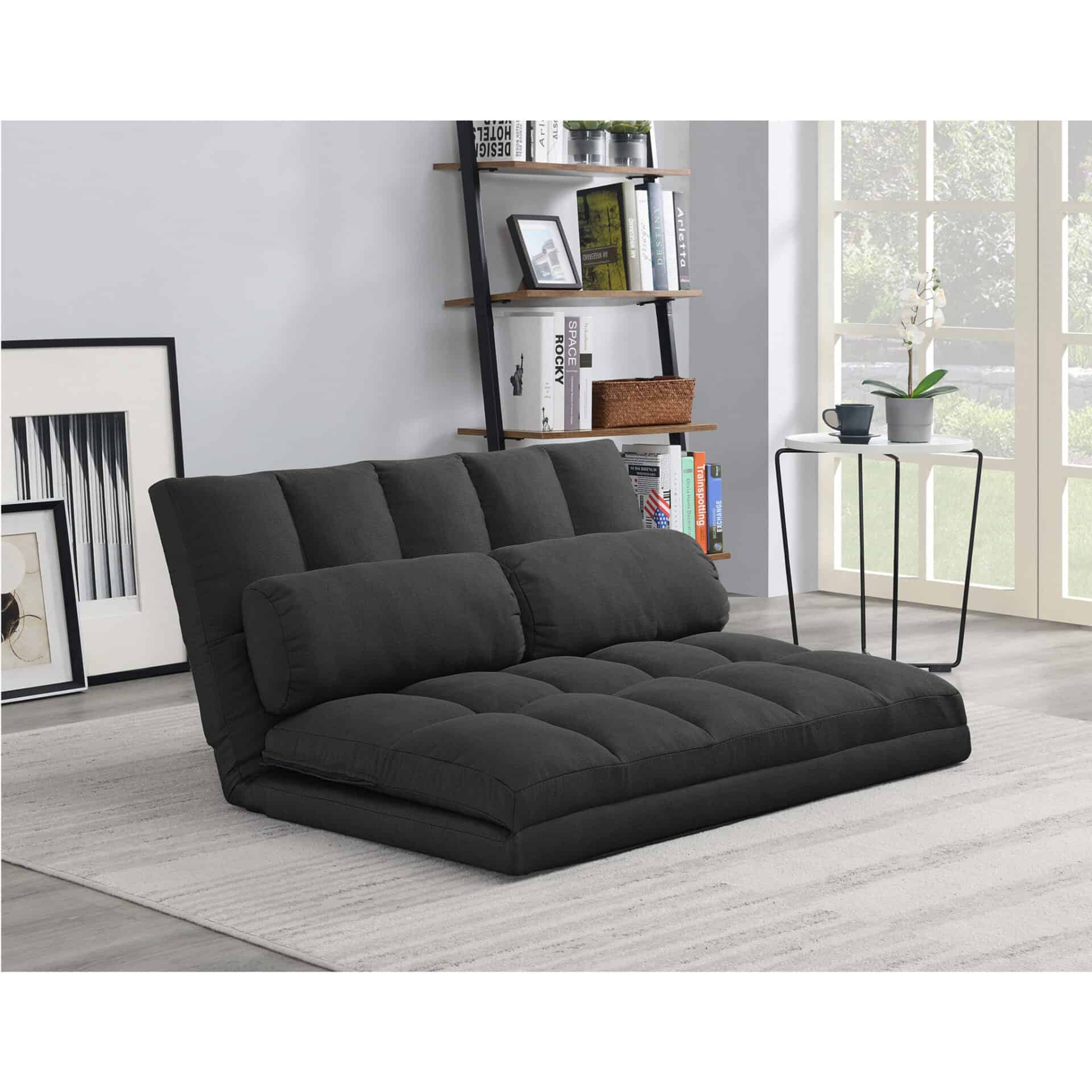 Gray Convertible Futon Loveseat with Tufted Cushions and Pillows 5 Gray Convertible Futon Loveseat with Tufted Cushions and Pillows - Image 5