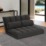Gray Convertible Futon Loveseat with Tufted Cushions and Pillows 8 Gray Convertible Futon Loveseat with Tufted Cushions and Pillows