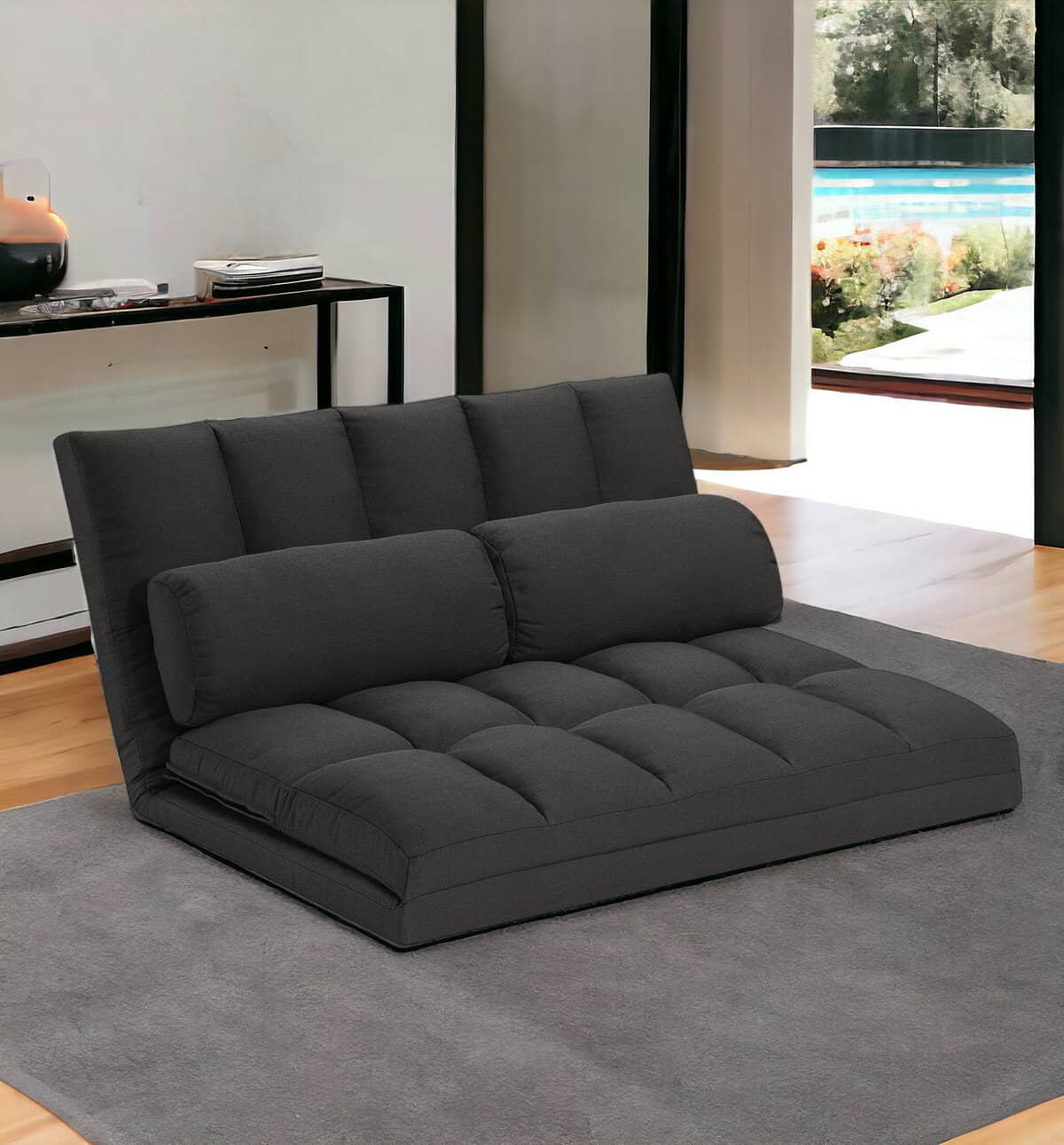 Gray Convertible Futon Loveseat with Tufted Cushions and Pillows 2 Gray Convertible Futon Loveseat with Tufted Cushions and Pillows - Image 2