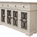Distressed Ivory Wood Credenza with Shelving and Antique Finish 6 Distressed Ivory Wood Credenza with Shelving and Antique Finish