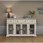 Distressed Ivory Wood Credenza with Shelving and Antique Finish 8 Distressed Ivory Wood Credenza with Shelving and Antique Finish
