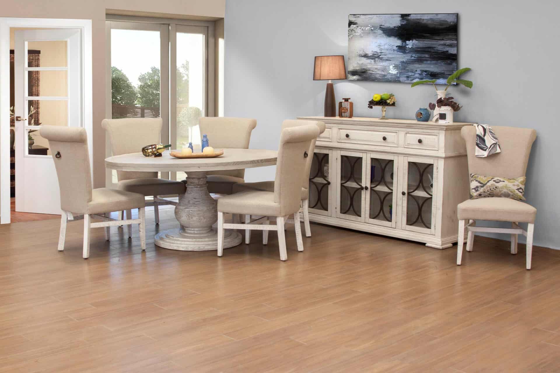 Distressed Ivory Wood Credenza with Shelving and Antique Finish 4 Distressed Ivory Wood Credenza with Shelving and Antique Finish - Image 4