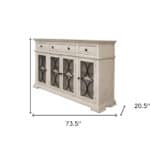 Distressed Ivory Wood Credenza with Shelving and Antique Finish 10 Distressed Ivory Wood Credenza with Shelving and Antique Finish