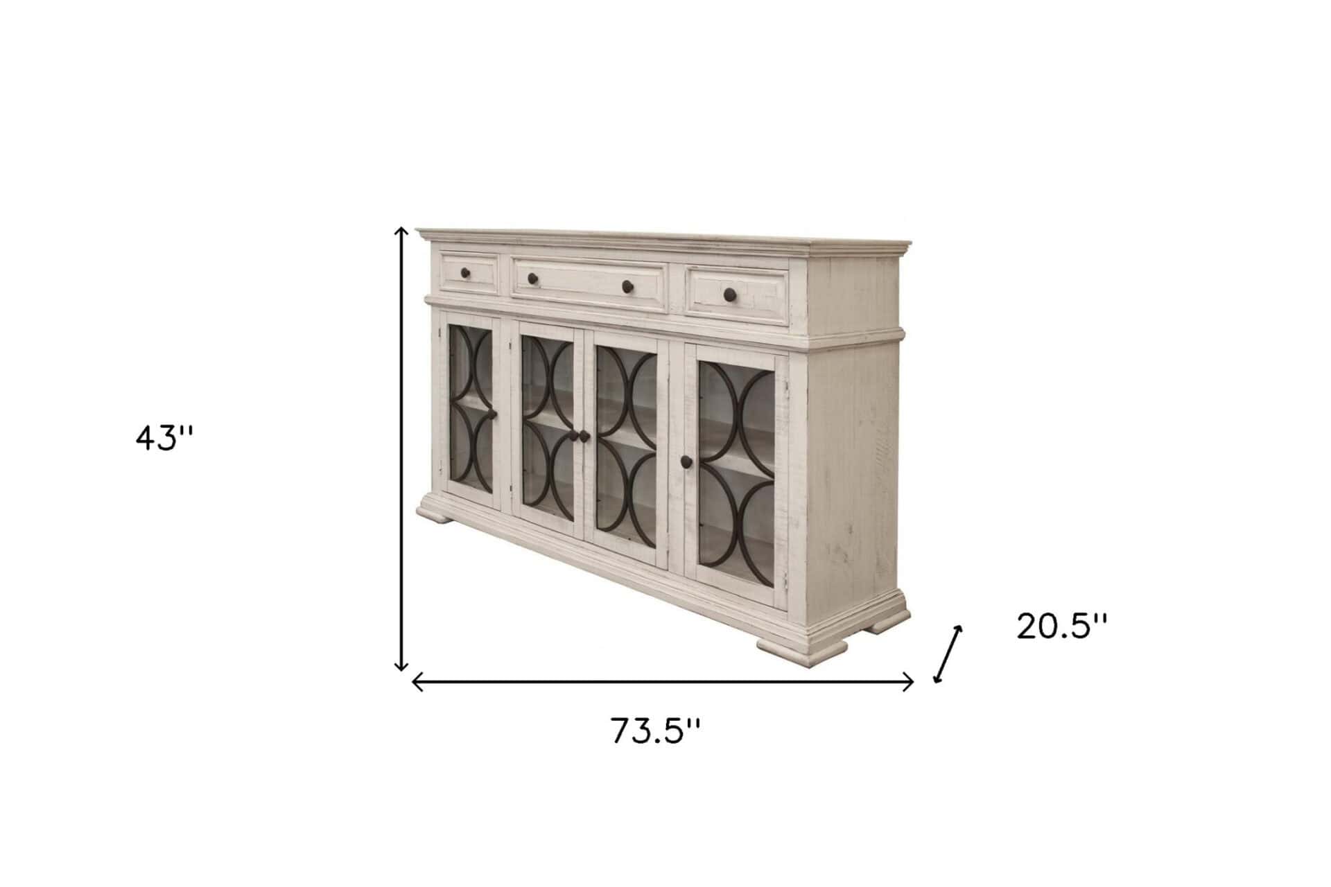 Distressed Ivory Wood Credenza with Shelving and Antique Finish 5 Distressed Ivory Wood Credenza with Shelving and Antique Finish - Image 5