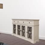 Distressed Ivory Wood Credenza with Shelving and Antique Finish 7 Distressed Ivory Wood Credenza with Shelving and Antique Finish