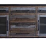 Rustic Distressed Wood Buffet Table with Shelves and Drawers