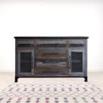 Rustic Distressed Wood Buffet Table with Shelves and Drawers