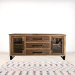 Brown Wood Distressed Buffet Table with Shelving and Storage