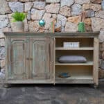 Distressed Green Solid Wood Credenza with Shelving and Storage 9 Distressed Green Solid Wood Credenza with Shelving and Storage