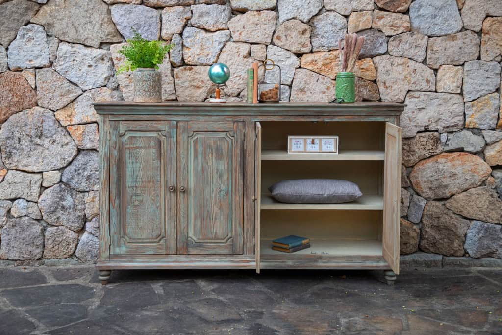 Distressed Green Solid Wood Credenza with Shelving and Storage 4 Distressed Green Solid Wood Credenza with Shelving and Storage - Image 4