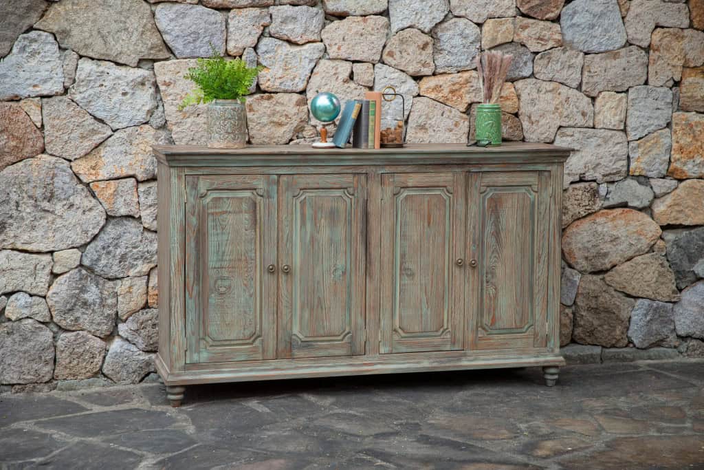 Distressed Green Solid Wood Credenza with Shelving and Storage 3 Distressed Green Solid Wood Credenza with Shelving and Storage - Image 3