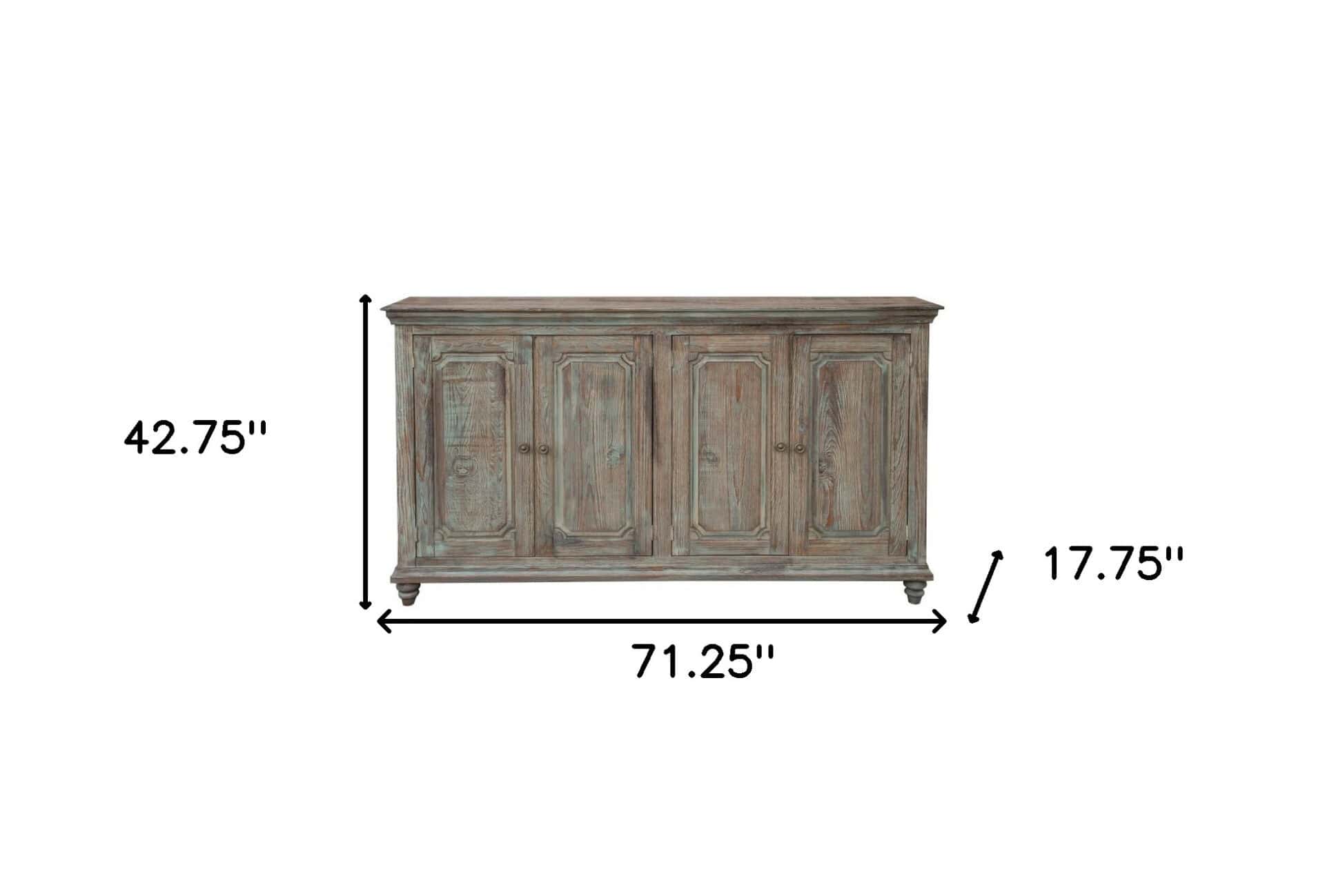 Distressed Green Solid Wood Credenza with Shelving and Storage 5 Distressed Green Solid Wood Credenza with Shelving and Storage - Image 5