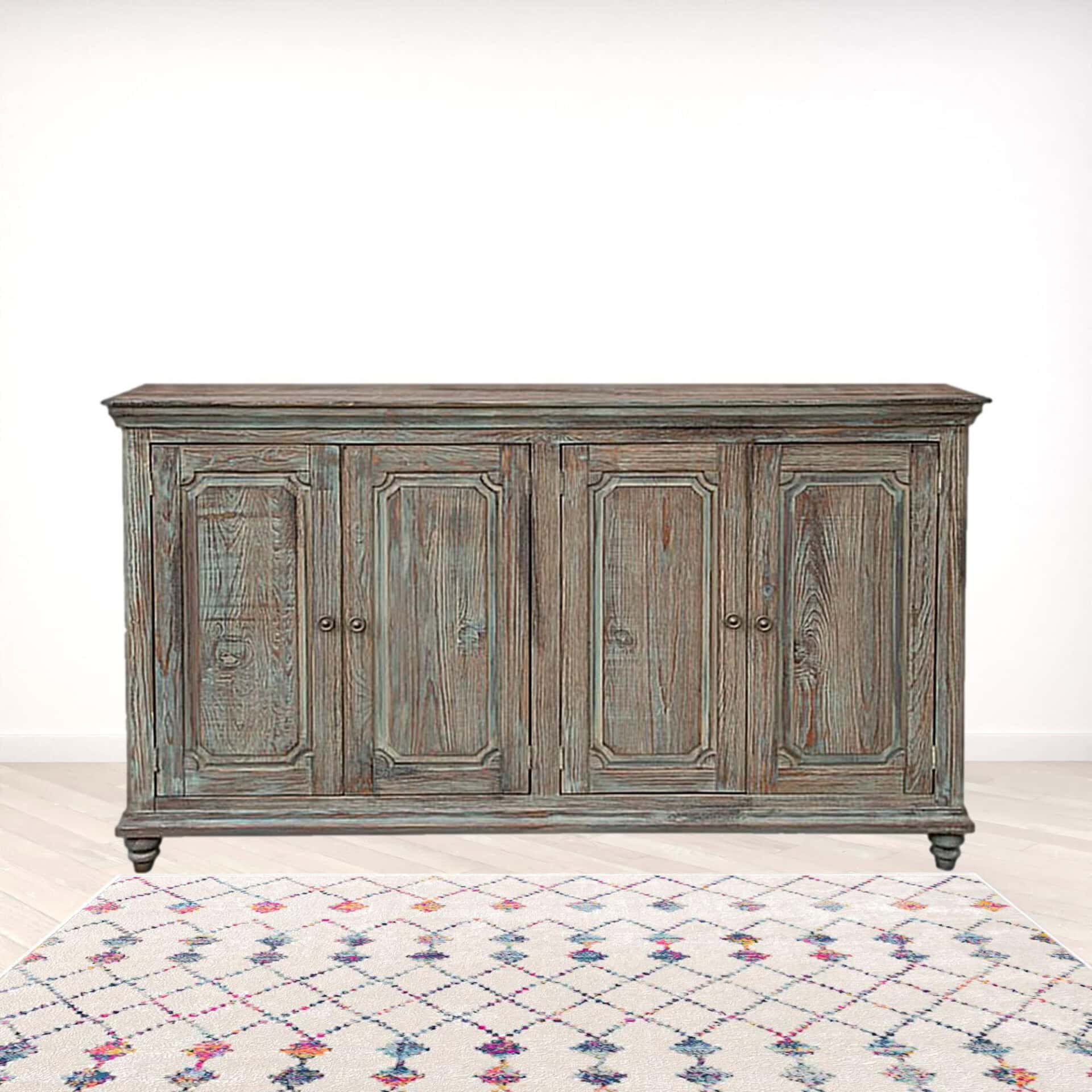 Distressed Green Solid Wood Credenza with Shelving and Storage 2 Distressed Green Solid Wood Credenza with Shelving and Storage - Image 2