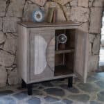 Rustic Distressed Gray Wood Buffet Table with Shelves and Storage