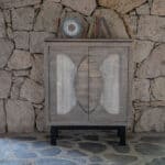 Rustic Distressed Gray Wood Buffet Table with Shelves and Storage