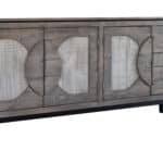 Distressed Gray Solid Wood Credenza with Fixed Shelf Storage
