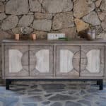 Distressed Gray Solid Wood Credenza with Fixed Shelf Storage