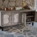 Distressed Gray Solid Wood Credenza with Fixed Shelf Storage