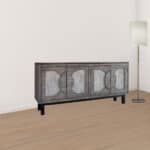 Distressed Gray Solid Wood Credenza with Fixed Shelf Storage