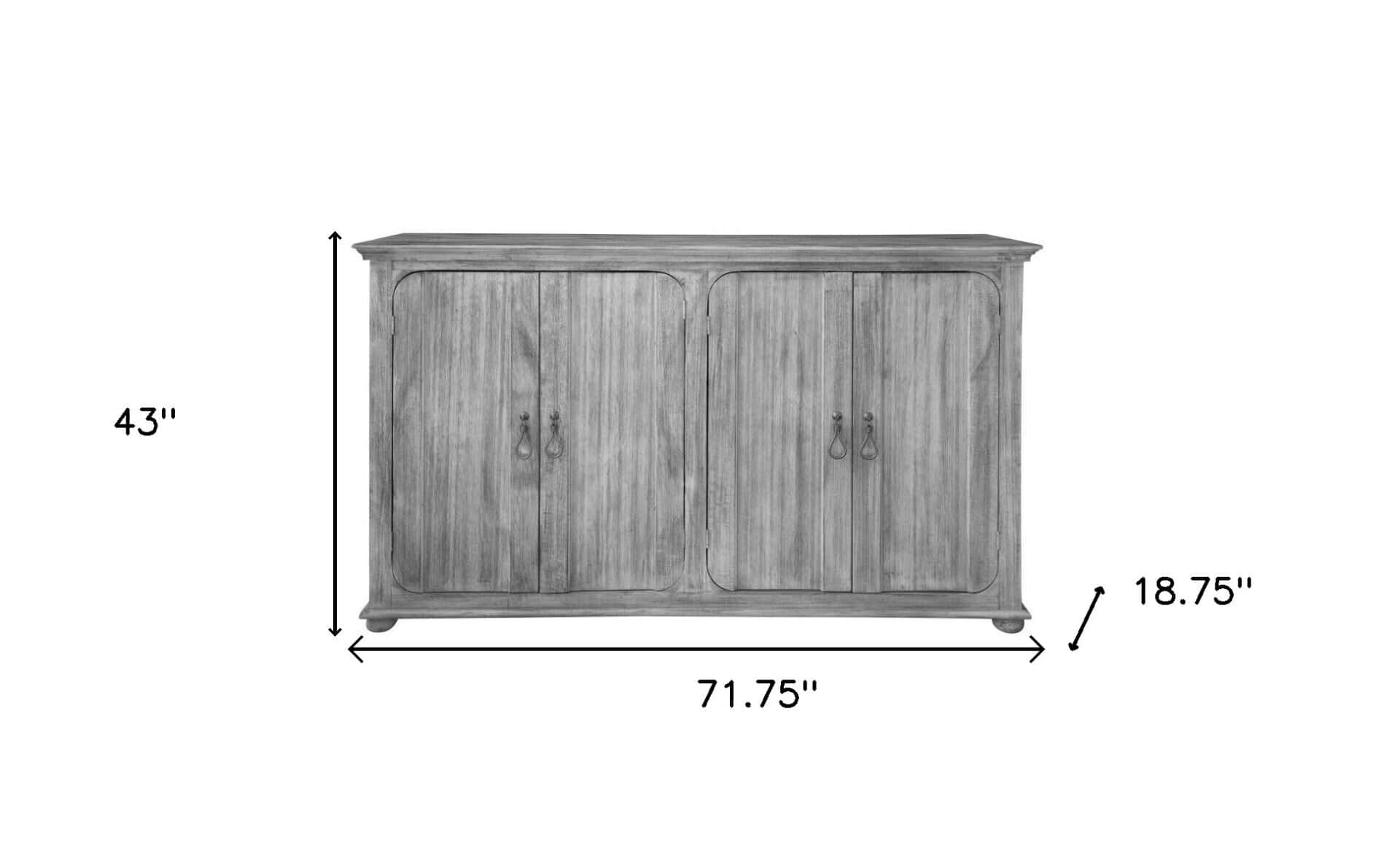 Distressed Mango and Pine Wood Credenza With Shelving 72 Inch 5 Distressed Mango and Pine Wood Credenza With Shelving 72 Inch - Image 5
