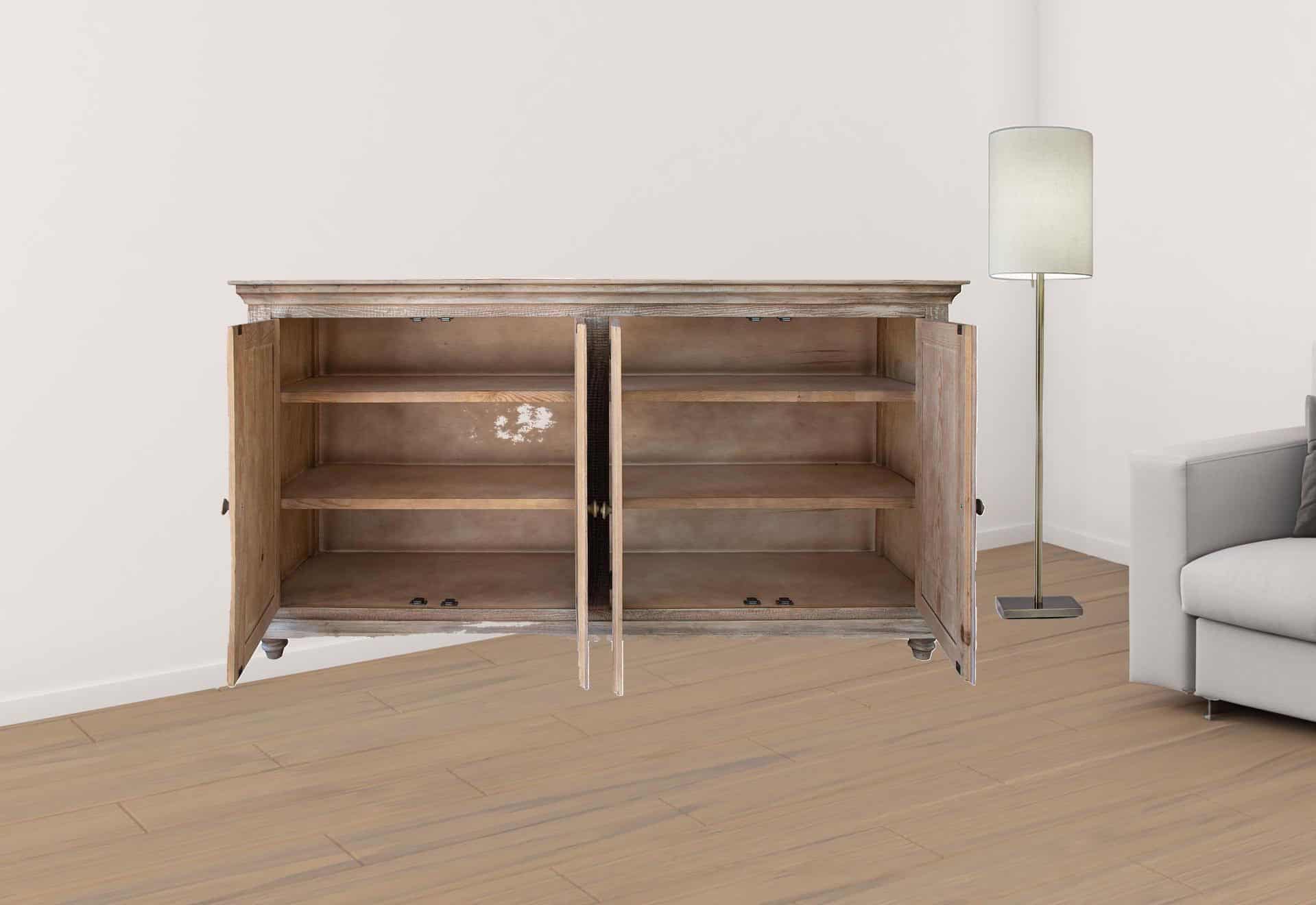 Distressed Mango and Pine Wood Credenza With Shelving 72 Inch 3 Distressed Mango and Pine Wood Credenza With Shelving 72 Inch - Image 3