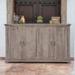 Distressed Rustic Wood Credenza with Shelving and Driftwood Finish