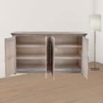 Distressed Rustic Wood Credenza with Shelving and Driftwood Finish