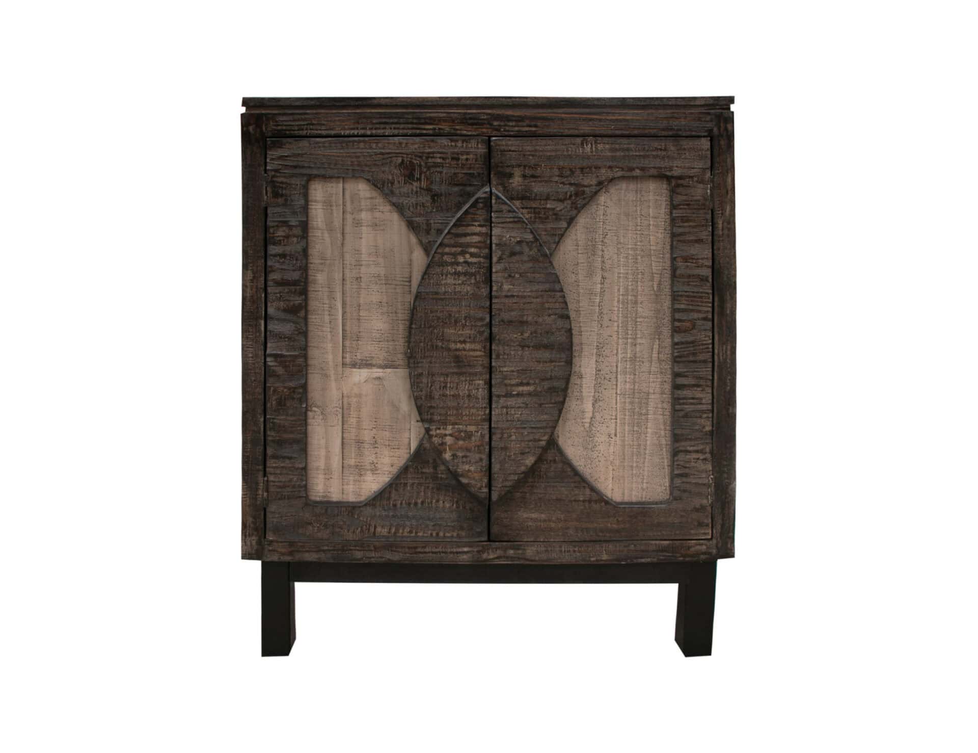 Rustic Two-Tone Distressed Wood Buffet Table With Storage Shelves 1 Rustic Two-Tone Distressed Wood Buffet Table With Storage Shelves