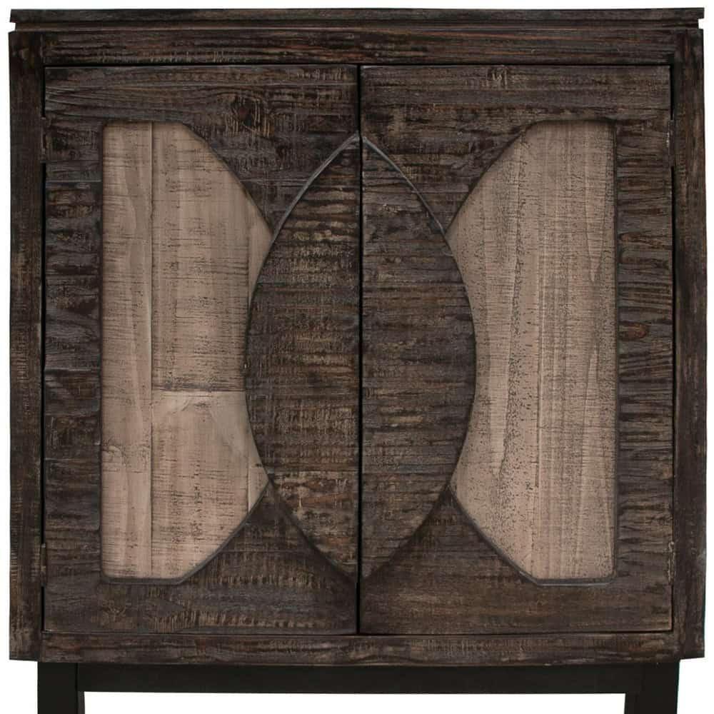 Rustic Two-Tone Distressed Wood Buffet Table With Storage Shelves 4 Rustic Two-Tone Distressed Wood Buffet Table With Storage Shelves - Image 4