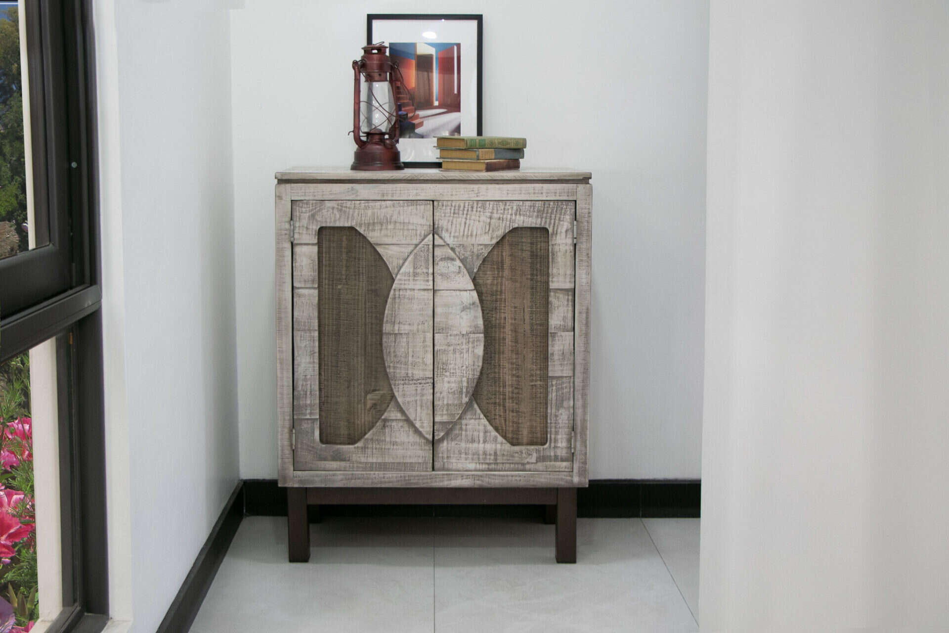 Distressed White Wood Buffet Table with Shelves and Storage 4 Distressed White Wood Buffet Table with Shelves and Storage - Image 4