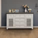 Distressed Antiqued White Buffet Table with Storage and Shelving 8 Distressed Antiqued White Buffet Table with Storage and Shelving