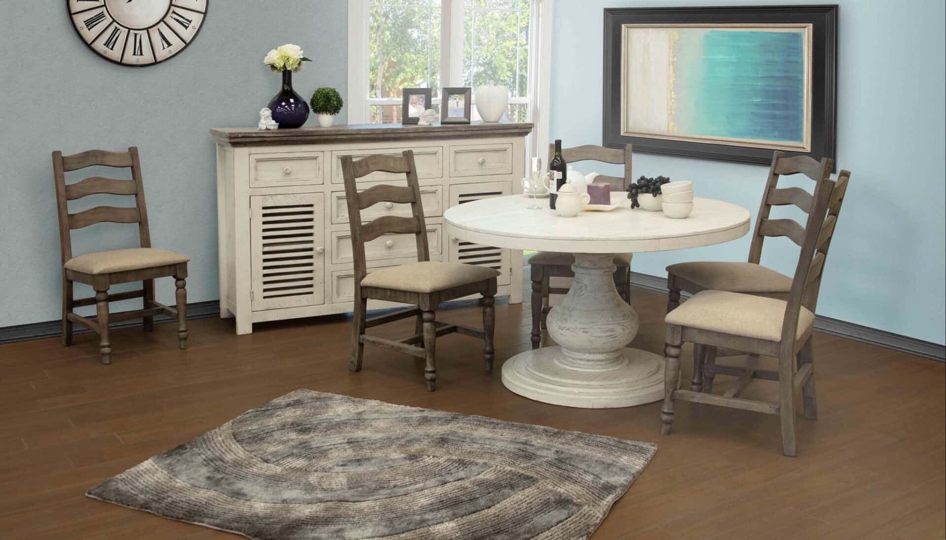 Distressed Antiqued White Buffet Table with Storage and Shelving 4 Distressed Antiqued White Buffet Table with Storage and Shelving - Image 4