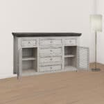 Distressed Antiqued White Buffet Table with Storage and Shelving 7 Distressed Antiqued White Buffet Table with Storage and Shelving