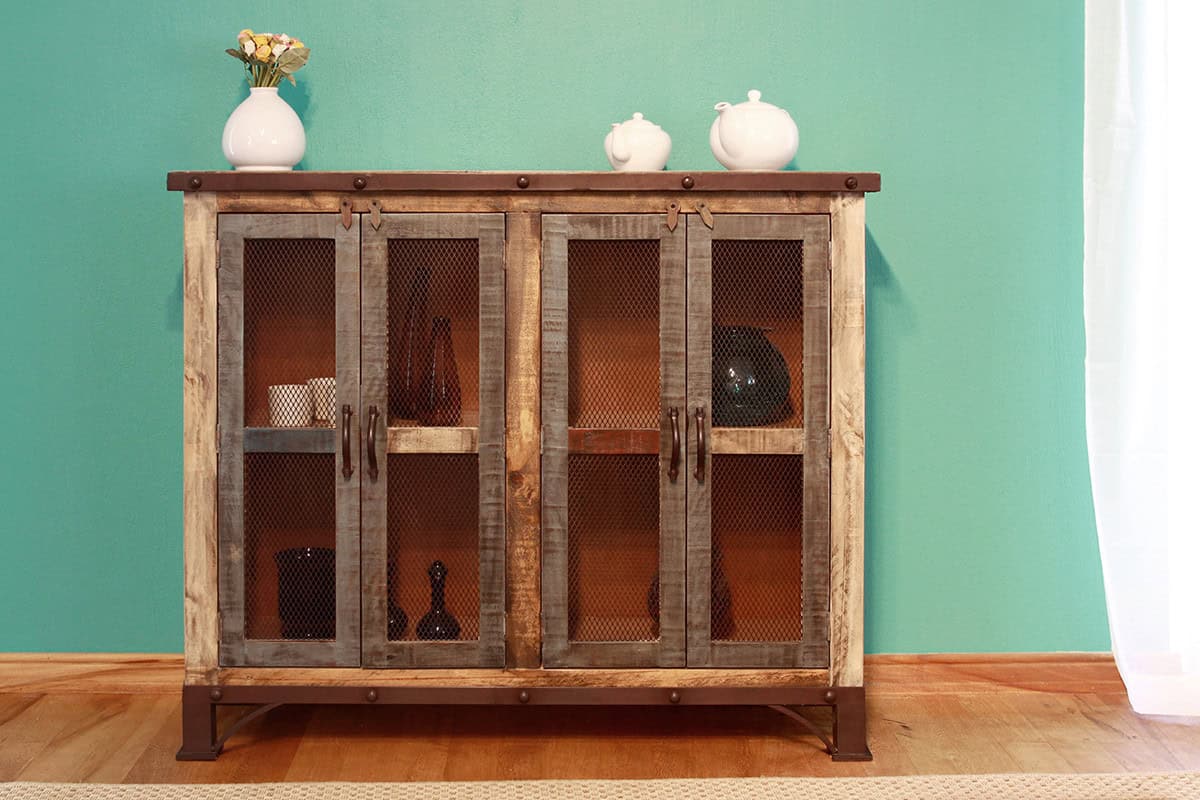 Distressed Solid Wood Buffet Cabinet with Storage Shelves (Single) 3 Distressed Solid Wood Buffet Cabinet with Storage Shelves (Single) - Image 3