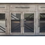 Rustic Distressed Wood Credenza with Shelving and Metal Accents 7 Rustic Distressed Wood Credenza with Shelving and Metal Accents