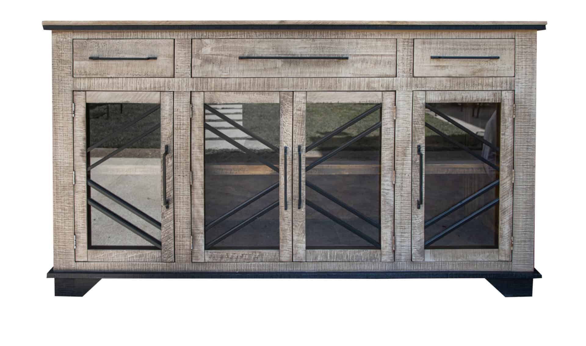 Rustic Distressed Wood Credenza with Shelving and Metal Accents 2 Rustic Distressed Wood Credenza with Shelving and Metal Accents - Image 2