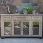 Rustic Distressed Wood Credenza with Shelving and Metal Accents 9 Rustic Distressed Wood Credenza with Shelving and Metal Accents