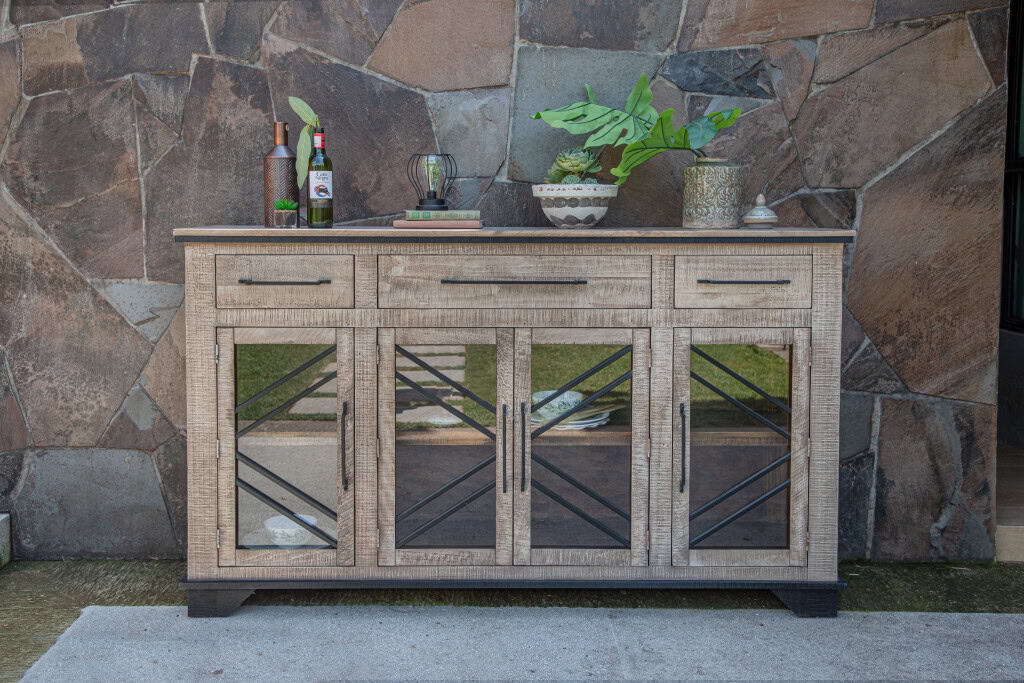 Rustic Distressed Wood Credenza with Shelving and Metal Accents 4 Rustic Distressed Wood Credenza with Shelving and Metal Accents - Image 4