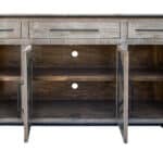 Rustic Distressed Wood Credenza with Shelving and Metal Accents 6 Rustic Distressed Wood Credenza with Shelving and Metal Accents