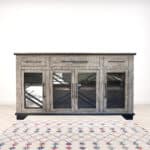 Rustic Distressed Wood Credenza with Shelving and Metal Accents 8 Rustic Distressed Wood Credenza with Shelving and Metal Accents
