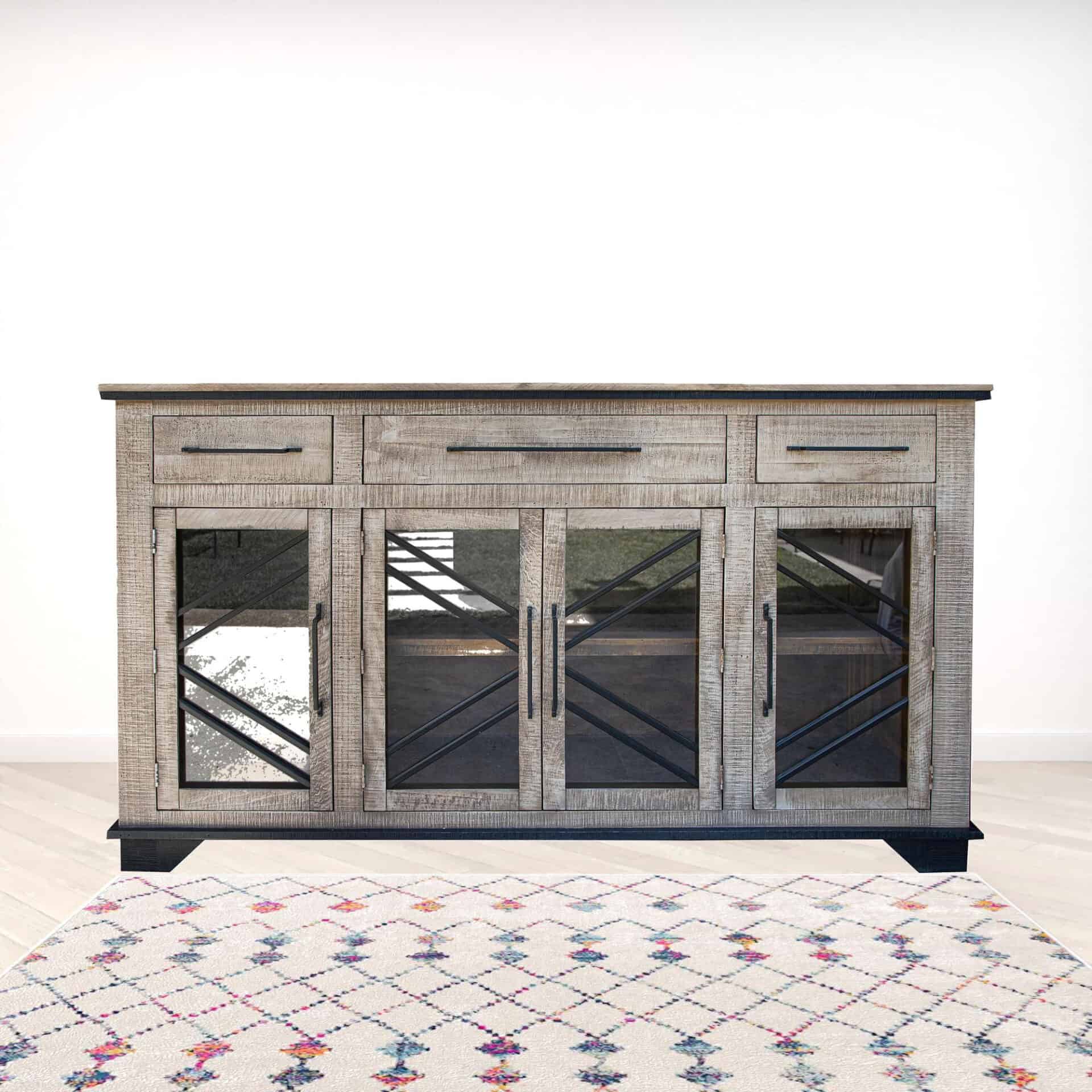 Rustic Distressed Wood Credenza with Shelving and Metal Accents 3 Rustic Distressed Wood Credenza with Shelving and Metal Accents - Image 3