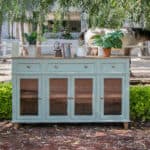 Sage Green Distressed Wood Credenza with Shelving and Storage 9 Sage Green Distressed Wood Credenza with Shelving and Storage