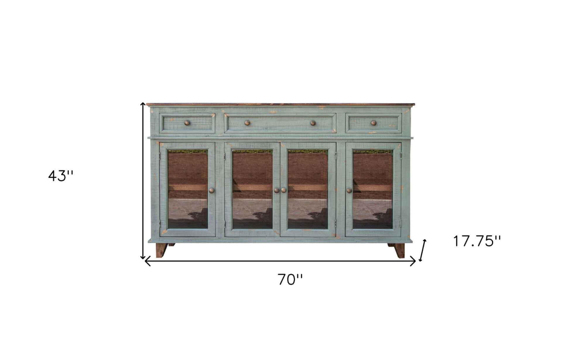 Sage Green Distressed Wood Credenza with Shelving and Storage 5 Sage Green Distressed Wood Credenza with Shelving and Storage - Image 5