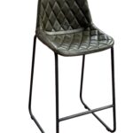 27 Inch Green and Black Leather Iron Counter Height Bar Stool