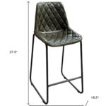 27 Inch Green and Black Leather Iron Counter Height Bar Stool